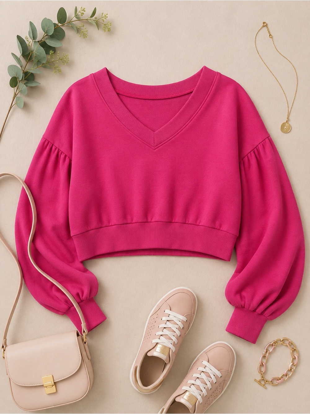 Wild Fable Pink V-Neck Cropped Sweatshirt Size Medium